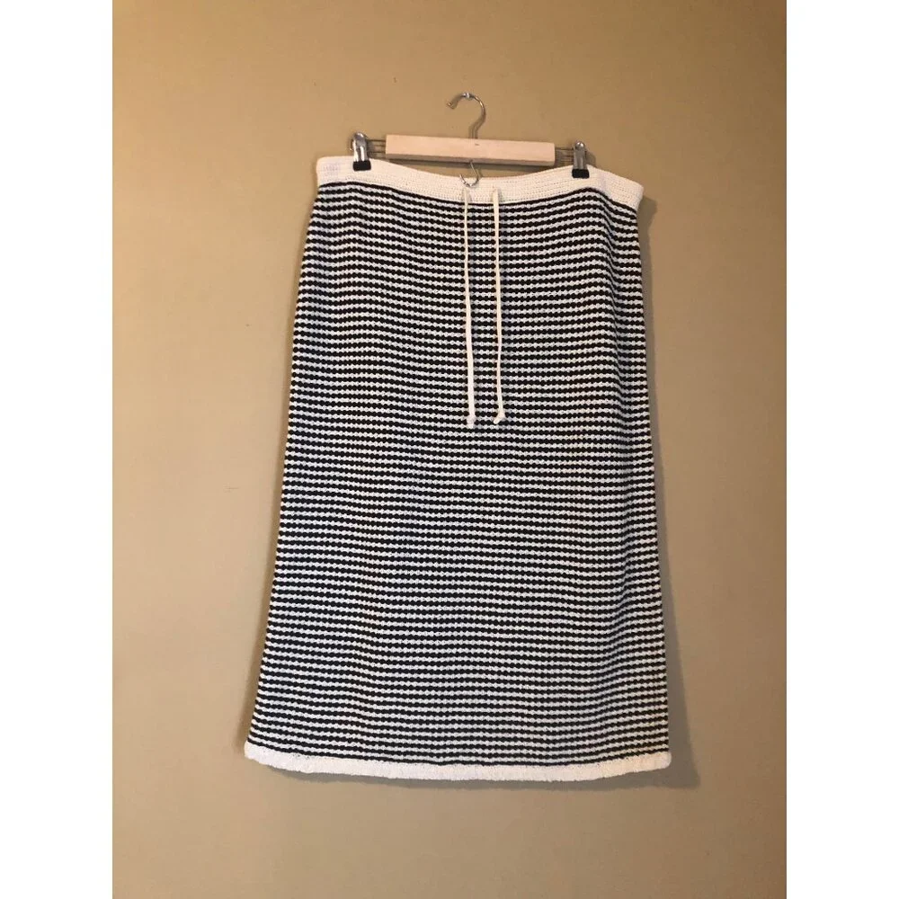 NWT Tory Burch stripe crochet drawstring knit midi skirt